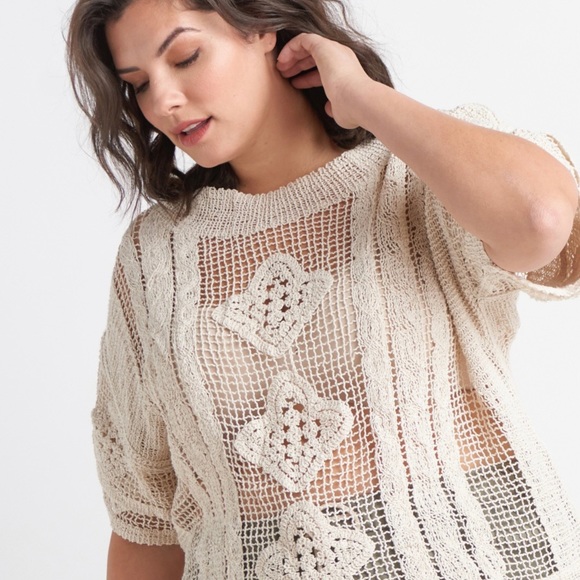 BLACK TAPE_ Plus Size Rustic Open-knit Crochet Top In Light Almond - Picture 2 of 2